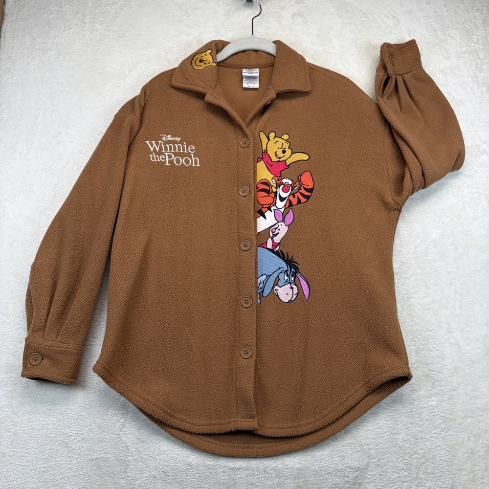 Vintage Disney Winnie the Pooh Fleece Jacket XS Tigger Eeyore Piglet Y2K Brown